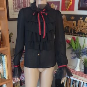 Chelsea Black Ruffled Bow Blouse